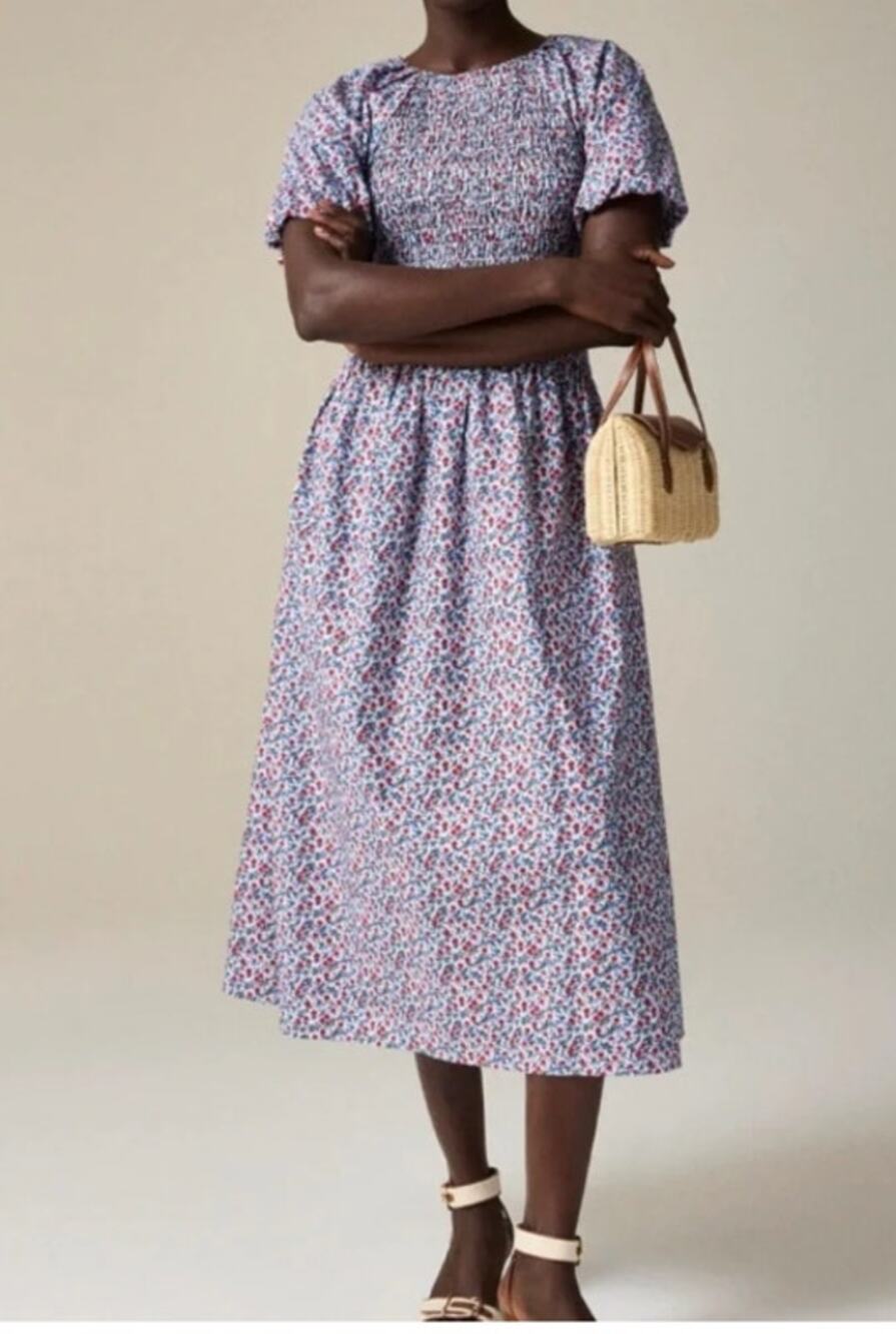 J. Crew Meadow Floral Smocked Midi Dress Cottagecore Prairie Modest Womens XL